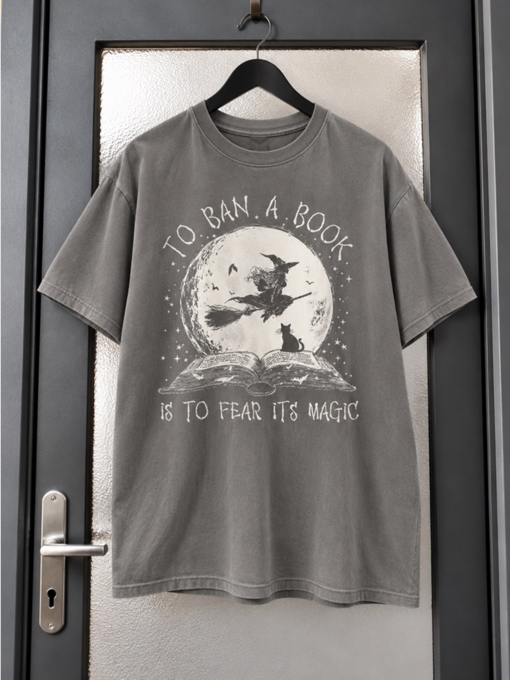 Witch Book ‘To Ban A Book” Graphic Grey T-Shirt